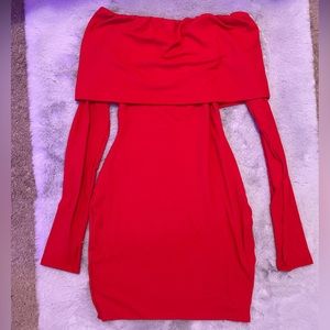Red Off Shoulder Long Sleeve Dress